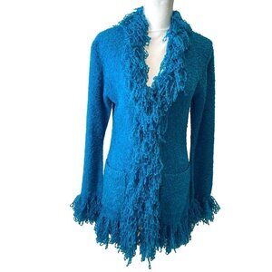 Felicity Womens Long Cardigan Blue Size Medium Vintage 90s Sweater Acrylic Wool